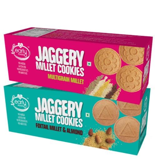 Early Foods Assorted Pack of 2 - Foxtail Almond & Multigrain Jaggery Cookies X 2, 150g each