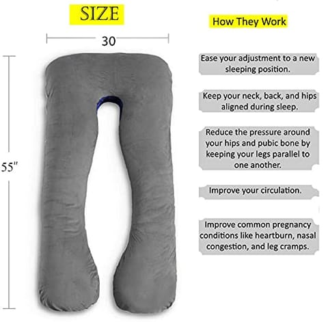 Mom's Moon Full Body Support Pregnancy Pillow/Maternity Breastfeeding Pillow for Pregnant Women Velvet U Shaped Reversible (Grey & Dark Blue)