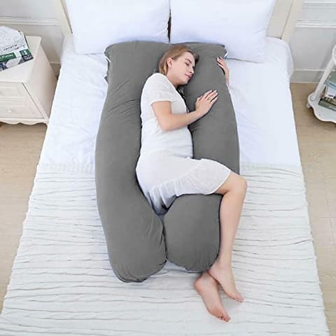 Mom's Moon Ultra Soft U Shaped Pregnancy Body Pillow/Maternity Pillow for Pregnant Women with Cotton Zippered Cover- Grey