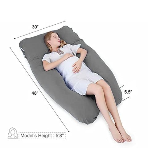 Mom's Moon Ultra Soft U Shaped Pregnancy Body Pillow/Maternity Pillow for Pregnant Women with Cotton Zippered Cover- Grey