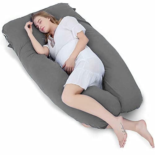 Mom's Moon Ultra Soft U Shaped Pregnancy Body Pillow/Maternity Pillow for Pregnant Women with Cotton Zippered Cover- Grey