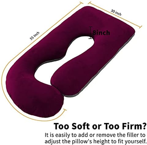 Mom's Moon Full Body Support Pregnancy Pillow/Maternity Breastfeeding Pillow for Pregnant Women Velvet J Shaped Reversible (Wine & Grey)