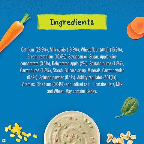 Gerber Cereals with Power blend - Spinach & Carrot Cereals For Kid (2-6 Years Old) - 300g
