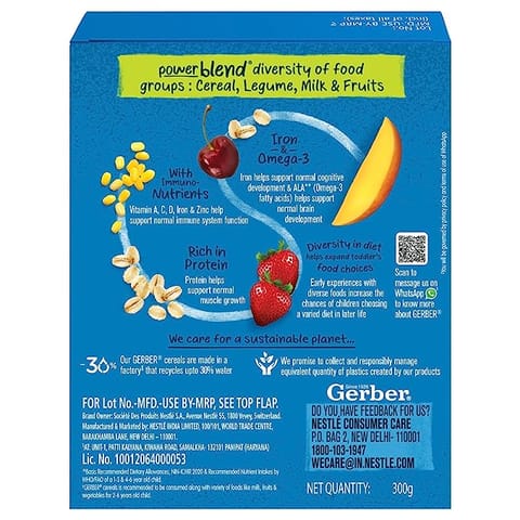 Gerber Cereals with Powerblend - Mango & Berry Cereals For Kid (2-6 Years Old) - 300g
