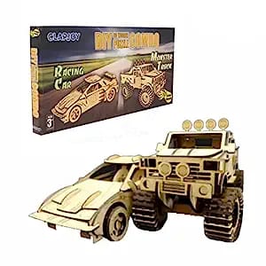 Clapjoy 3D Wooden Puzzle Monster Truck and Racing Car Combo for kids of age 6 years and Above