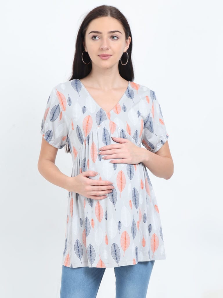 The Mom store Silver Leaf Maternity and Nursing Top