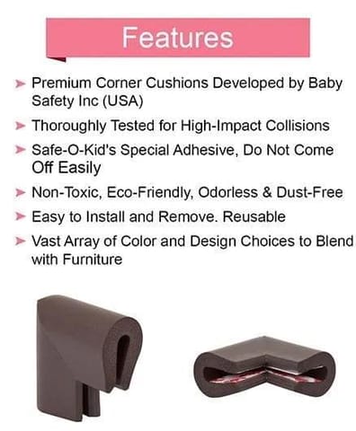 Safe-O-Kid-Pack of 16-U ShapedMedium Corner Cushions-L.Brown