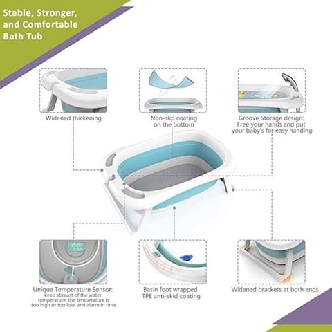 Safe-O-Kid-Bath Tub Foldable-Digital Temperature Sensor-Blue