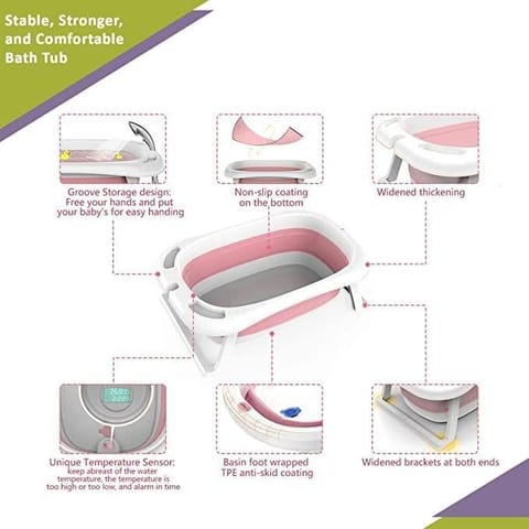 Safe-O-Kid-Bath Tub Foldable-Digital Temperature Sensor-Pink