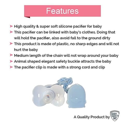 Safe-O-Kid-Baby Pacifier/Nipple with Chain and Clip-Blue