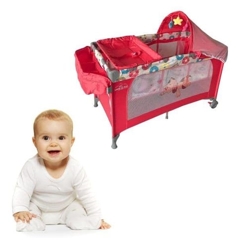 Safe-O-Kid-2 in 1 Convertible Baby Bed Cum Cot-Red&White