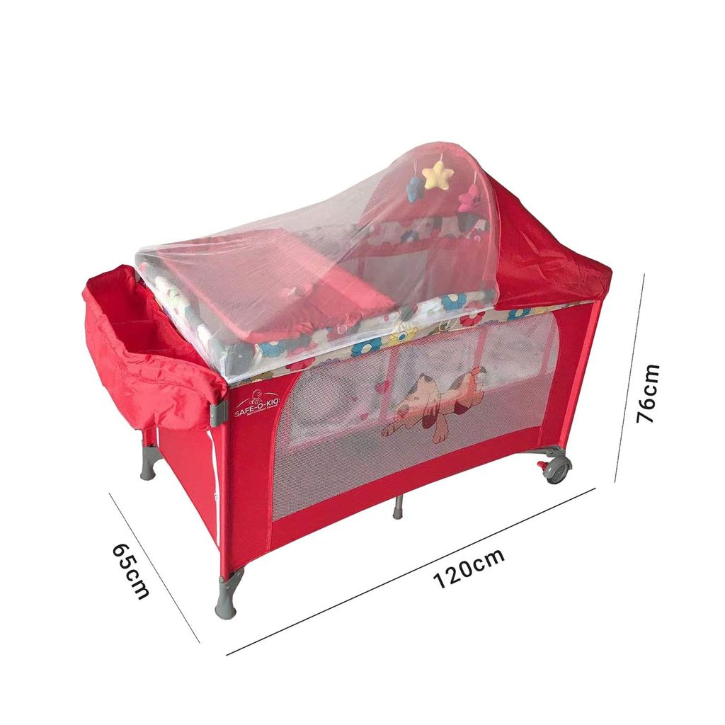 Safe-O-Kid-2 in 1 Convertible Baby Bed Cum Cot-Red&White