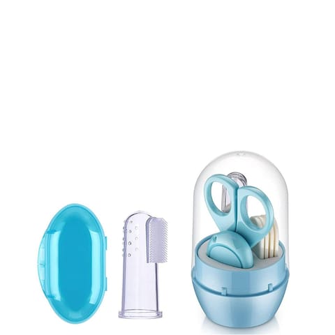 Safe-O-Kid Baby Safety Finger Brush/ Grooming Kit with Box, Blue- Combo