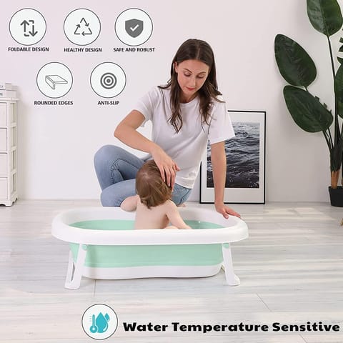 Safe-O-Kid Baby Foldable Bathtub with Temperature Sensitive Plug with 1 Hair Washing Mug