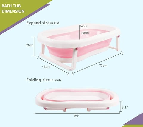 Safe-O-Kid Baby Foldable Bathtub with Temperature Plug with 1 No Tear & Adjustable Shampoo Hat