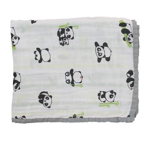 Yellow Rabbit Playful Panda Muslin Blanket