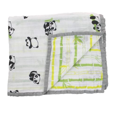 Yellow Rabbit Playful Panda Muslin Blanket