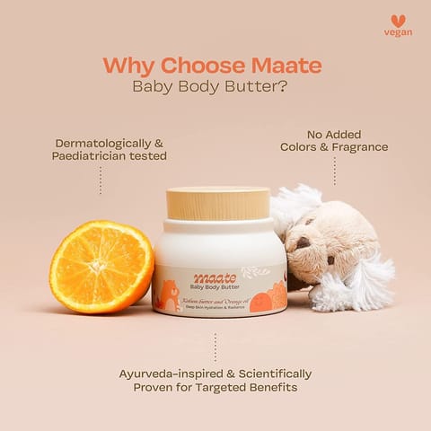 Maate Baby Body Butter |Long Lasting Moisturization for Soft Baby Skin| Enriched with Pure Kokum Butter and Saffron Oil | Paraben Free | Natural & Vegan