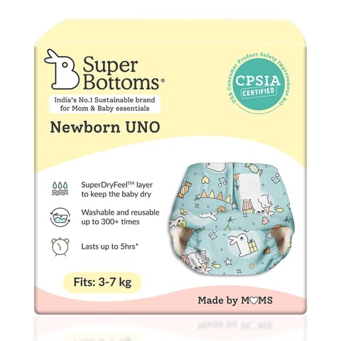 Newborn UNO Cloth Diaper - Reusable and Washable Baby Cloth Diaper with organic cotton nappy pads