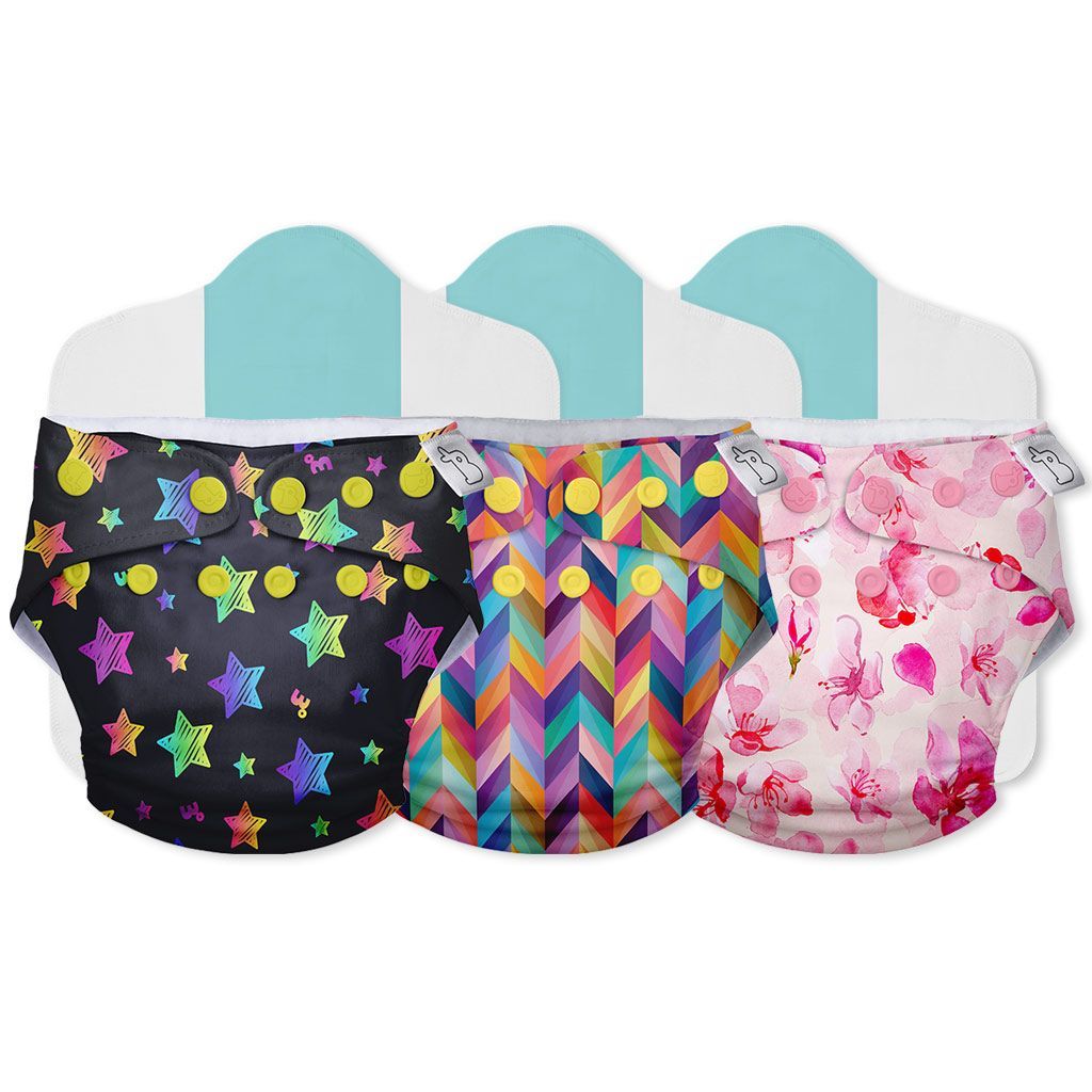 SuperBottoms Cloth Diapers for babies - Cloth Diaper Combo Pack of 3 Freesize UNO- New Version| Reusable