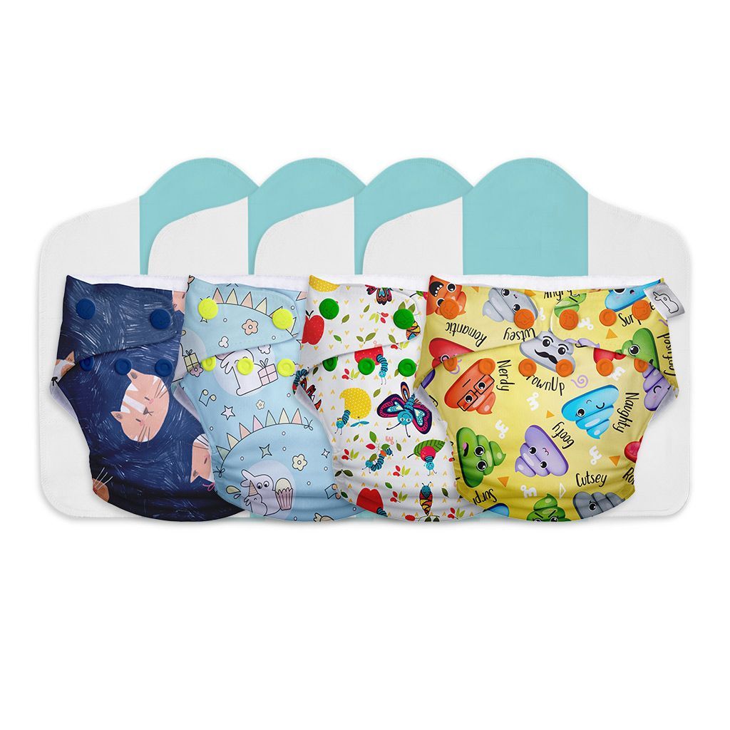 SuperBottoms Cloth Diapers for babies - Cloth Diaper Combo Pack of 4 Freesize UNO- New Version| Reusable