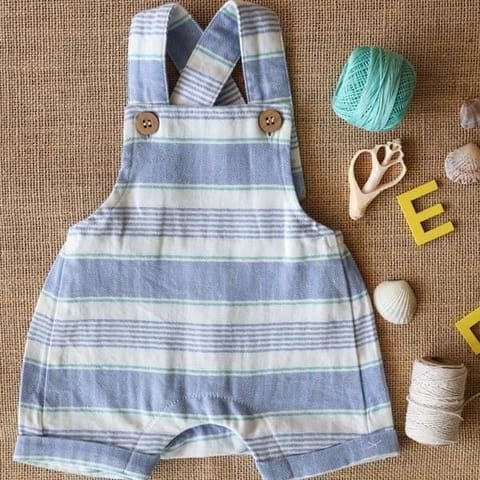 Yellow Rabbit Blue and White Stripped Overalls