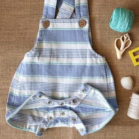 Yellow Rabbit Blue and White Stripped Overalls