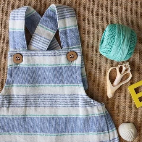 Yellow Rabbit Blue and White Stripped Overalls