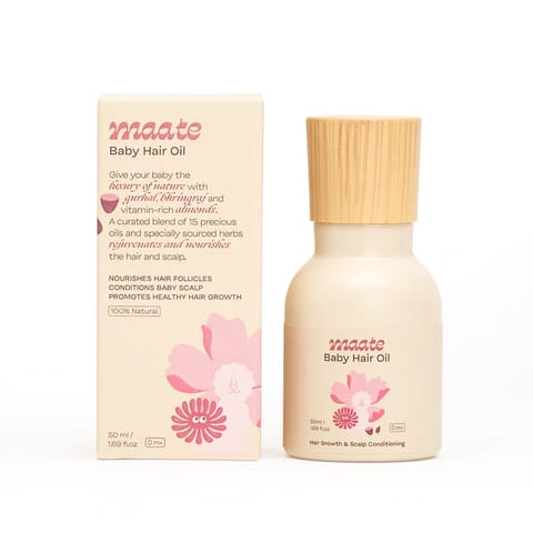 Maate Baby Hair Care Ritual Box | Baby Hair Oil, Baby Shampoo & Baby Wooden Hair Brush | Baby Hair Care Kit | Natural & Vegan
