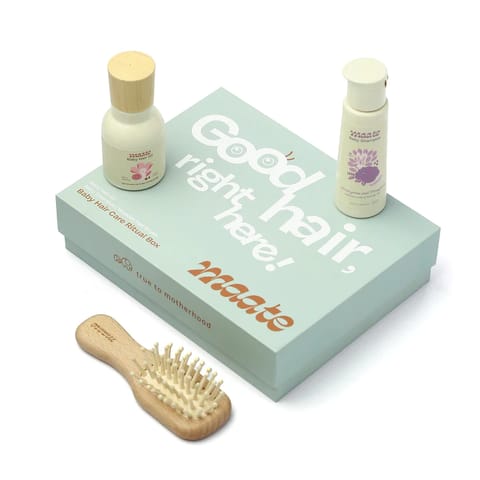 Maate Baby Hair Care Ritual Box | Baby Hair Oil, Baby Shampoo & Baby Wooden Hair Brush | Baby Hair Care Kit | Natural & Vegan