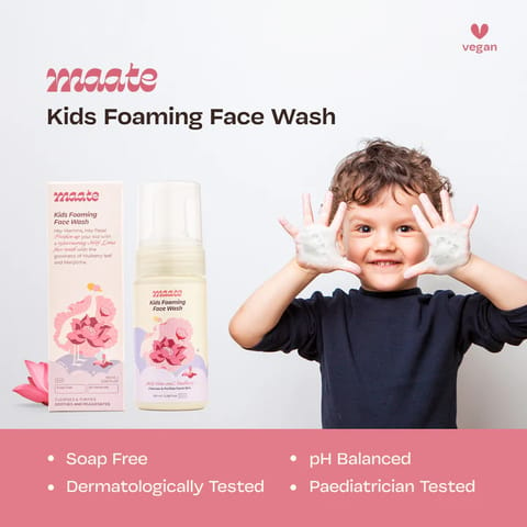 Maate Natural Kids Foaming Face Wash | Cleanses and Purifies Facial Skin | Enriched with Holy Lotus and Mulberry | All Skin Type, pH Balanced, Dermatologically Tested | 3+ Years (100 ml)