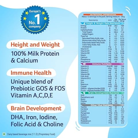 AptaGrow Health and Nutrition Drink Powder for Kid's (Vanilla Flavor, 400 Gms, BIB) with 37 Vital Nutrients to Support Height Gain, Immunity & Brain Development(Kids of 3+ years)