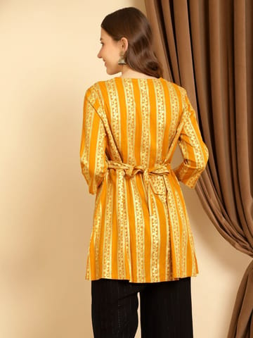 ZELENA 3/4th Sleeve Yellow Cotton Maternity Western Long Top