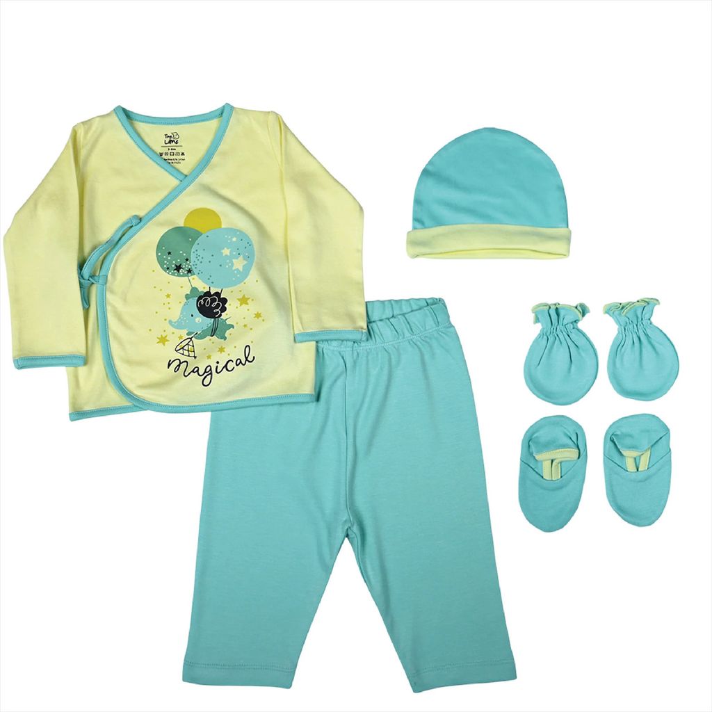 Tiny Lane Adorable & Comfy Baby Clothing Shiny Set - Magical Flite Jhabla, Legging, & Cap Booties Miten