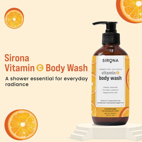 Sirona Natural Vitamin C Body Wash for Men & Women - 300 ml | Gel Based Shower Gel