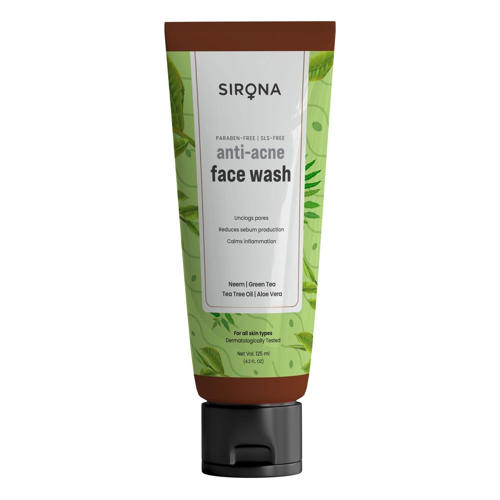 Sirona Anti Acne Face Wash for Men & Women 125 ml with Neem, Green Tea, Tea Tree Oil & Aloe Vera