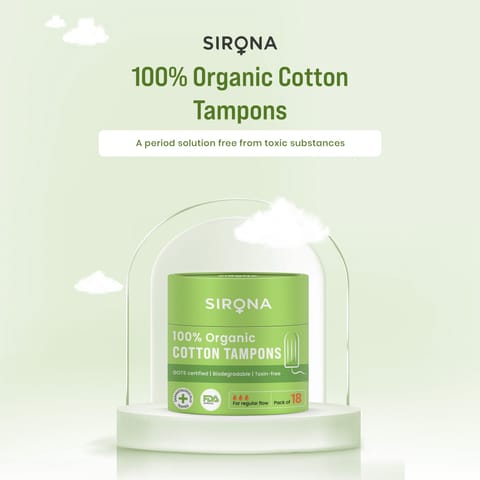 Sirona Regular Flow Organic Tampons Made With 100% Organic Cotton, Non-Applicator Tampons - 18 Pcs