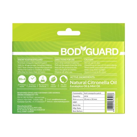 Bodyguard Premium Natural Anti Mosquito Patches - 20 + 4 Patches
