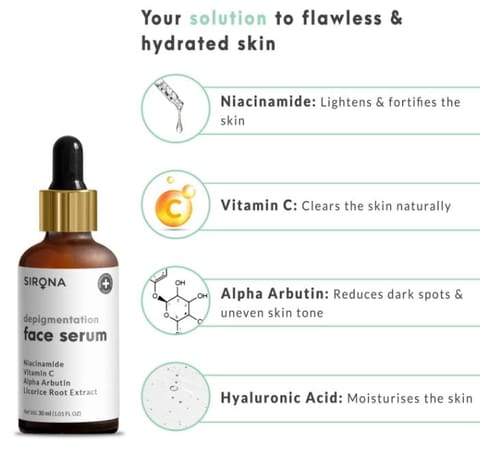 Depigmentation Face Serum - 30 ml with Niacinamide, Vitamin C, Alpha Arbutin and Licorice Root Extract