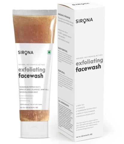 Sirona Natural Exfoliating Face Wash Facial Cleaner With Apricot & Flaxseed Extracts - 125 Ml