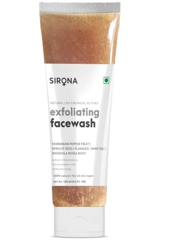 Sirona Natural Exfoliating Face Wash Facial Cleaner With Apricot & Flaxseed Extracts - 125 Ml