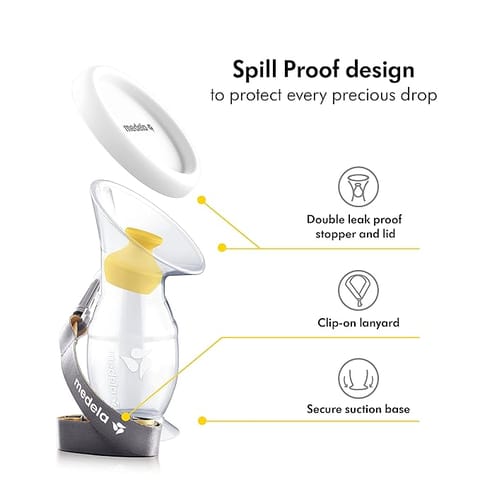 Medela Silicone Breast Milk Collector, Milk Saver with Spill-Resistant Stopper, Suction Base and Lanyard, 3.4 oz/100 mL