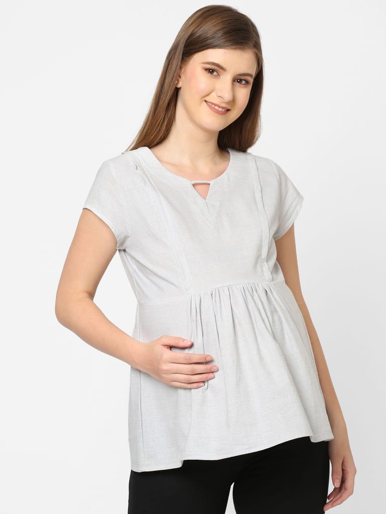 Mystere Paris Classy Grey Maternity Top