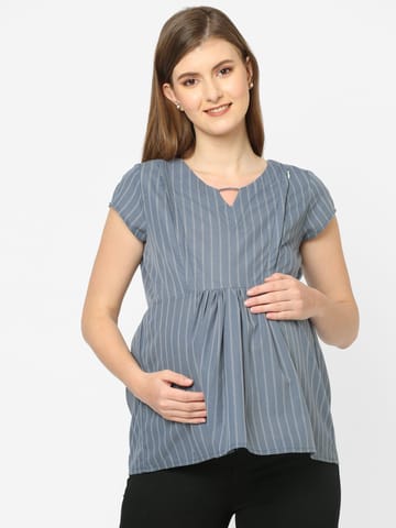 Mystere Paris Grey striped Maternity Top