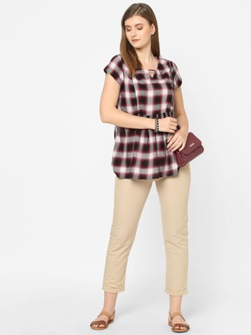 Mystere Paris Checkered Red Maternity Top