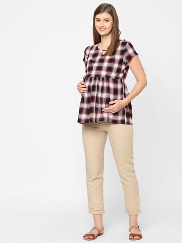 Mystere Paris Checkered Red Maternity Top