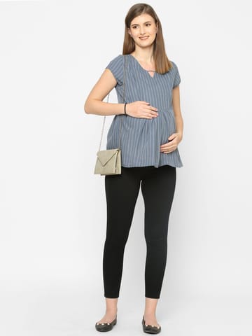 Mystere Paris Grey striped Maternity Top