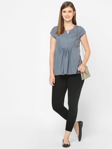 Mystere Paris Grey striped Maternity Top