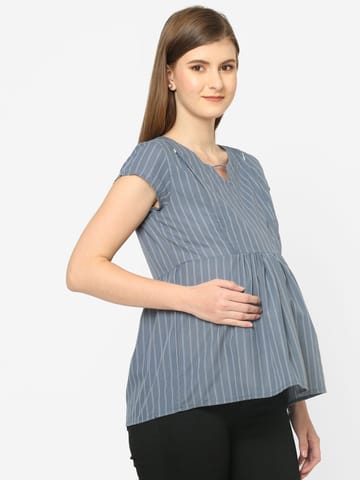 Mystere Paris Grey striped Maternity Top