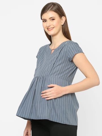 Mystere Paris Grey striped Maternity Top